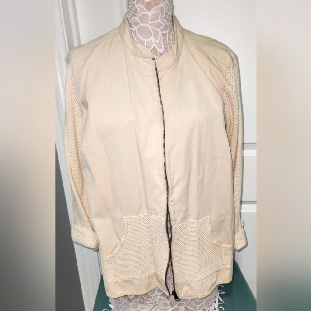 RuffHewn Women's Beige Long Sleeve Jacket Full Zip Front Elastic 2X